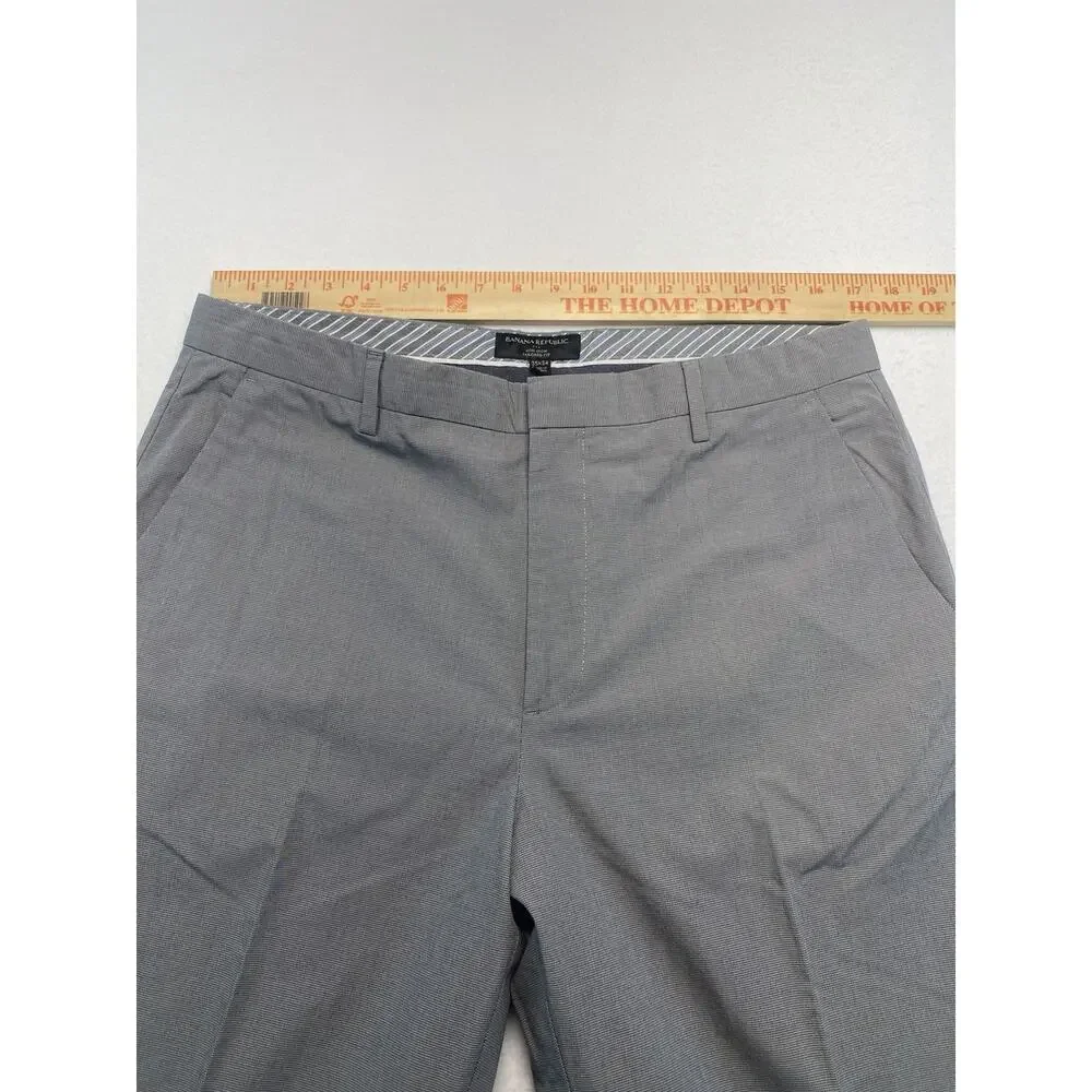 Banana Republic Dress Pants Men’s 35/34 Cotton Flat Front Trouser Grey Checkered